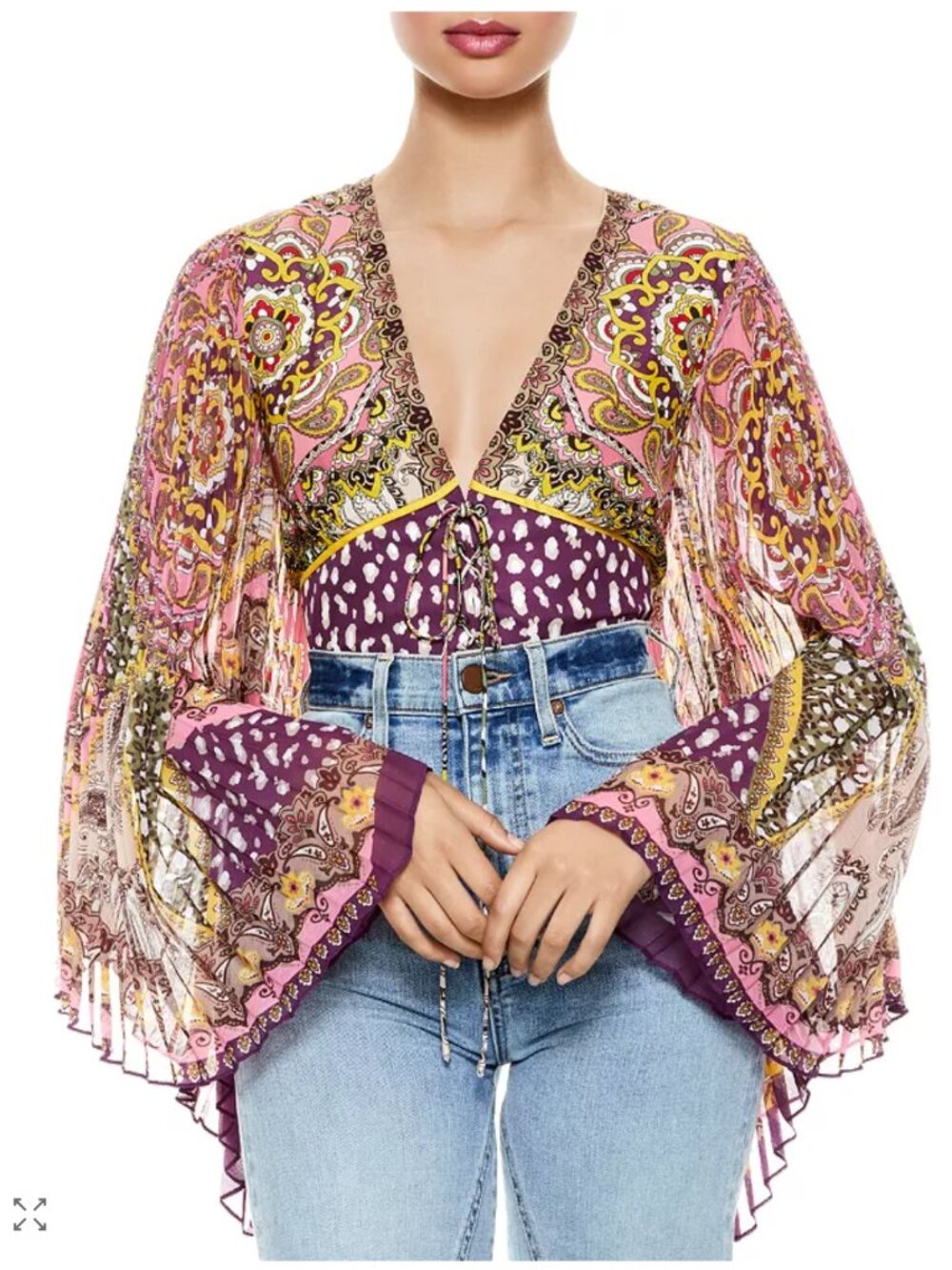 NWT Alice + Olivia Chelsea Pleated Sleeve Crop Blouse 6